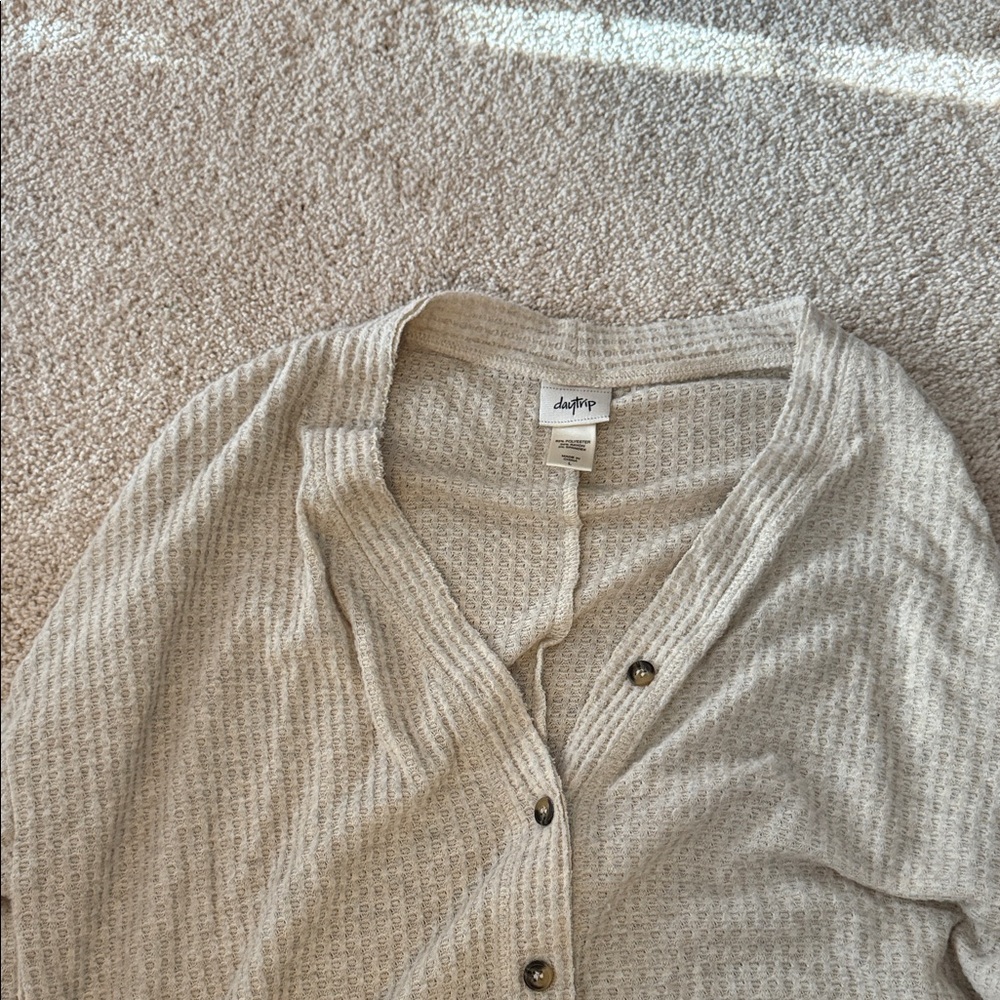 Daytrip Beige Waffle-Knit Cardigan